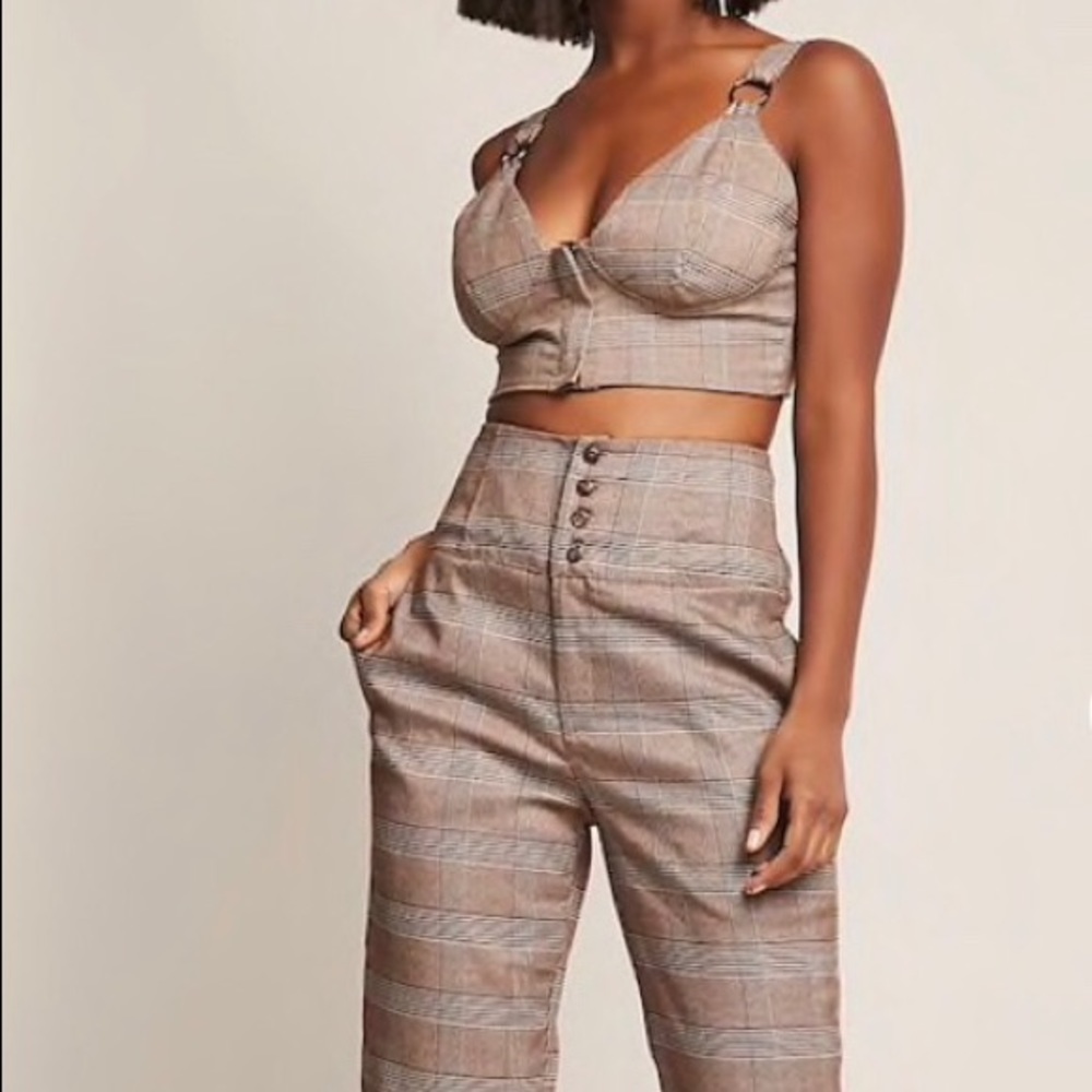 Plaid crop top and pants set